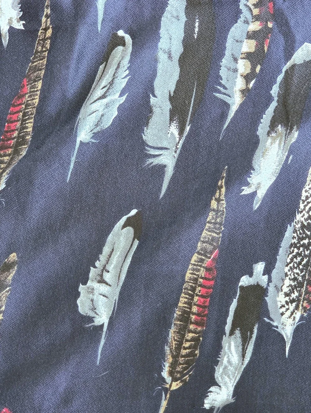 Joy Susan Feather Print Scarf Navy Blue 70 x 27